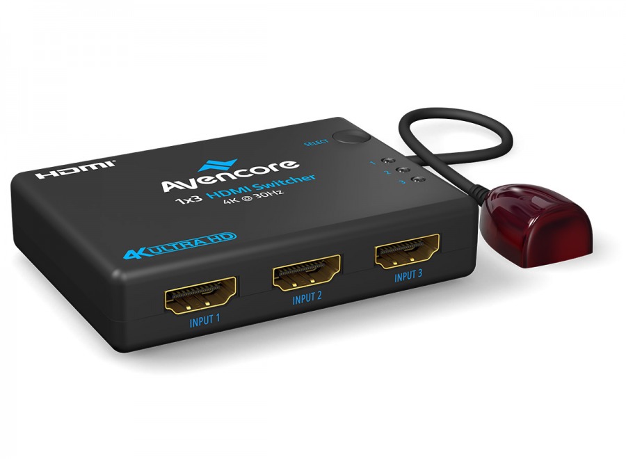 Avencore Halon Series 3-Port HDMI Switch with Remote & IR Receiver (1080p 3D + UHD/30Hz) (Photo )
