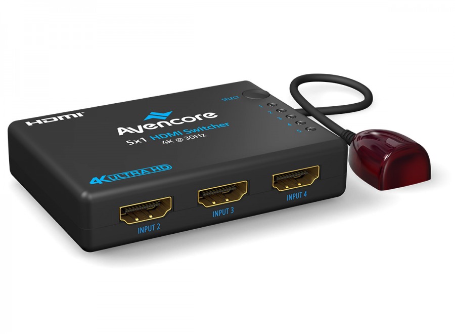 Avencore Halon Series 5-Port HDMI Switch with Remote & IR Receiver (1080p 3D + UHD/30Hz) (Photo )