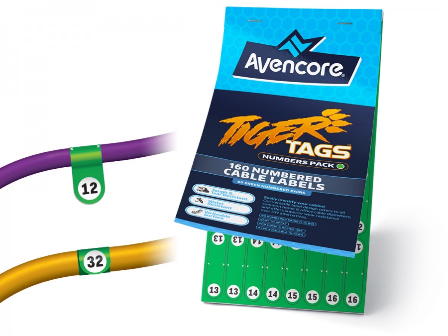 Avencore Tiger Tags 160 Numbered Cable Labels (Green)