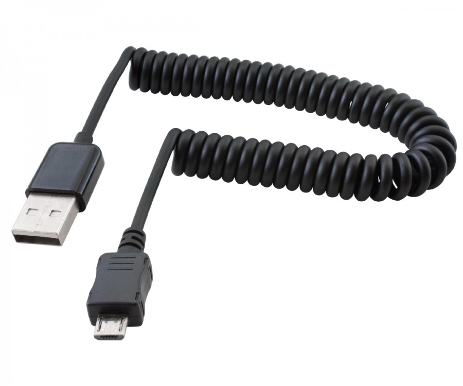 Coiled Micro USB 2.0 Hi-Speed Cable (Type-A Male to Micro-B Male) (Photo )