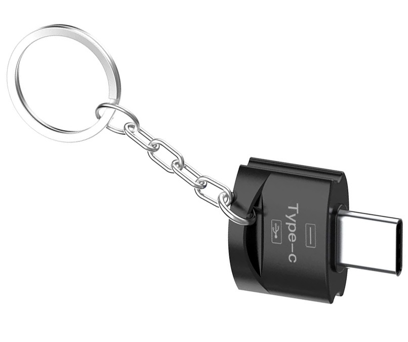 Premium Aluminium USB Type-C OTG Adapter + Keychain (Black) (Photo )