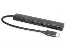 Slim Aluminium USB Hub with Card Reader - USB-C Interface (3x USB 3.0 + Card Reader)