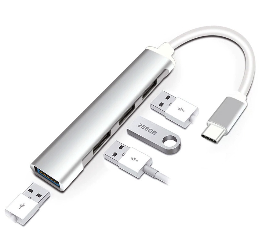Ultra-Slim 4-Port Super-Speed USB Hub with USB-C Interface (1x USB 3.0 + 3x USB 2.0) (Photo )