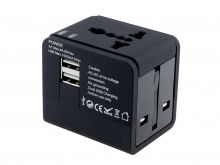 Universal Travel Mains Socket Adapter with Dual USB Charger (Thumbnail )