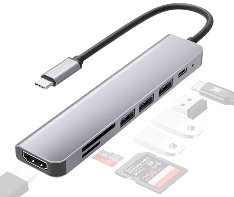 7-in-1 USB-C Hub with 87W Power Delivery (3x USB 3.0, Card Reader & HDMI) (Photo )