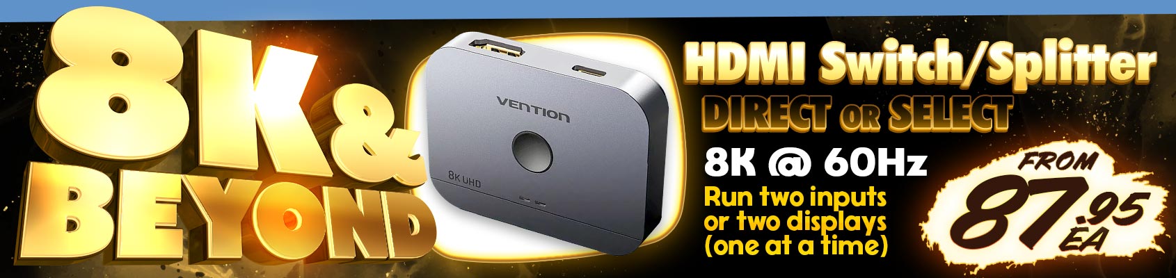 Enjoy 8K @ 60Hz 2-Way Switching / Splitter Functions!!!