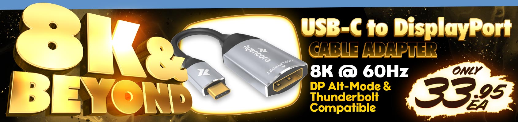 Enjoy 8K @ 60Hz Resolutions with this Avencore USB-C to DisplayPort Adapter Cable!!!